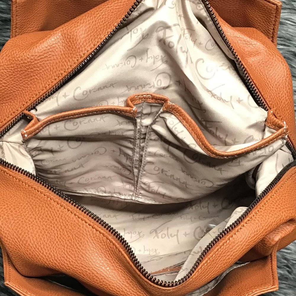 #042 NWT Foley + Corinna "Hygge Tower Satchel" Cognac Vegan Leather - Picture 5 of 11